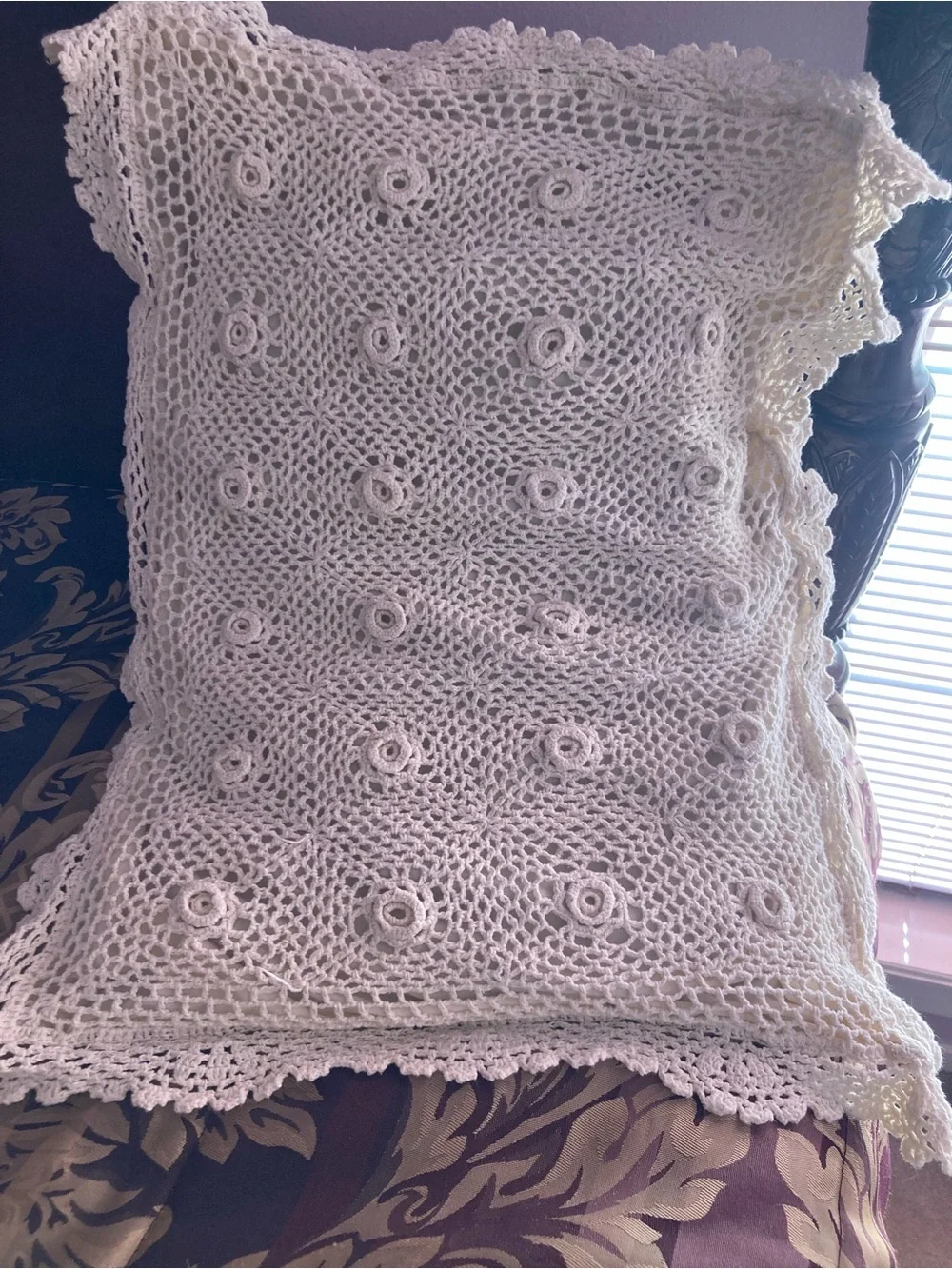 Handmade Crochet Accent Pillow - Cream